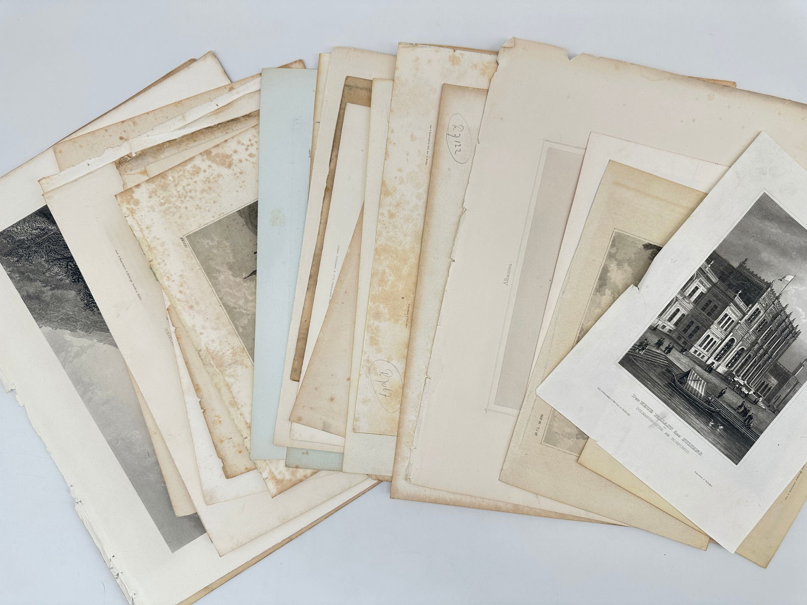 Set of 30 Antique Landscape Prints – Romantic and Historical Views – Hand-Coloured Engravings (1 of 7)