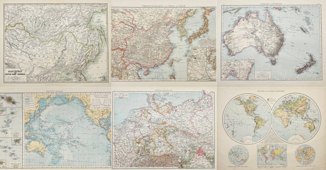 John Bartholomew, The Times Atlas, Richard Andree – Set of 6 Antique Maps (1 of 6)