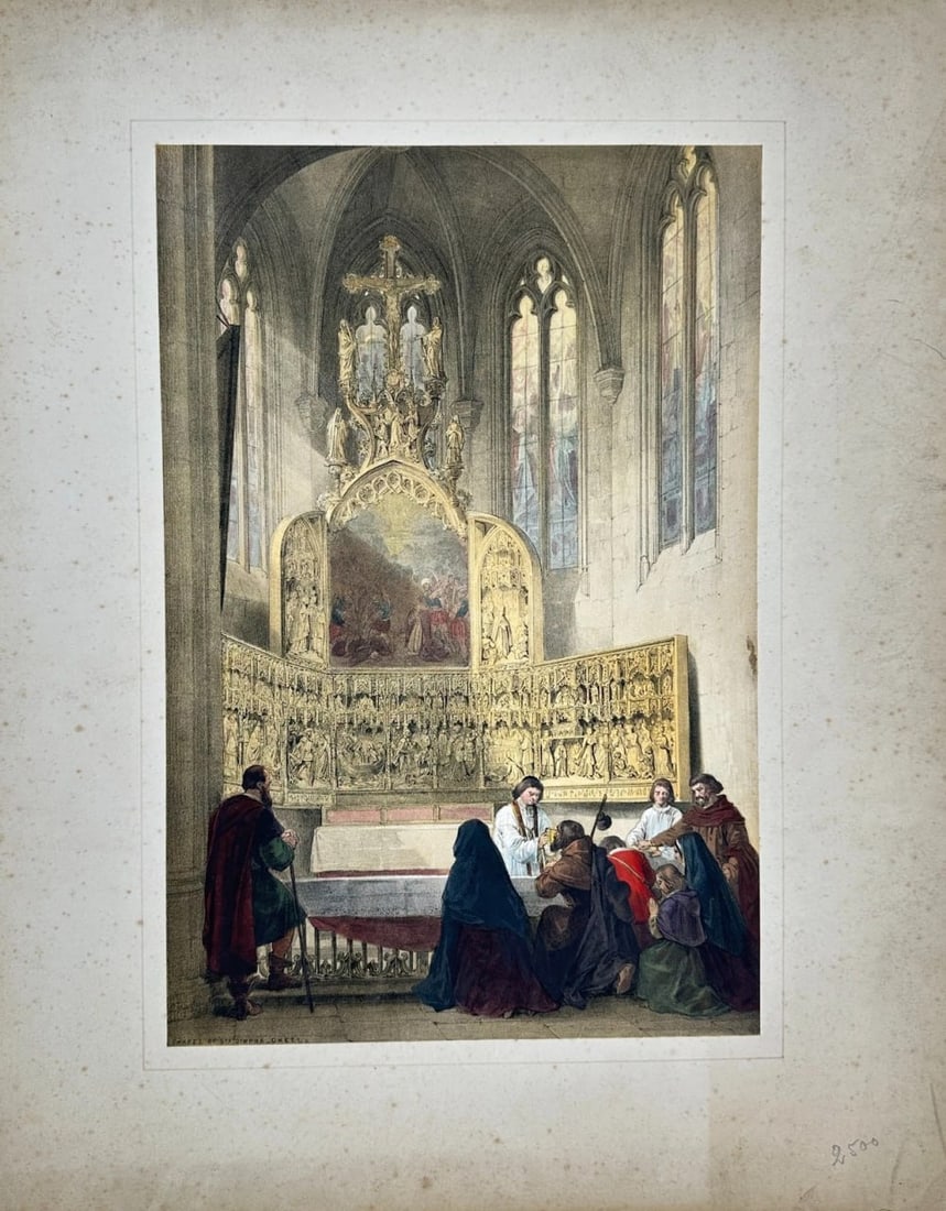 Louis Haghe (1806–1885) – Gothic Altar Scene with Worshippers - Lithograph (1 of 3)