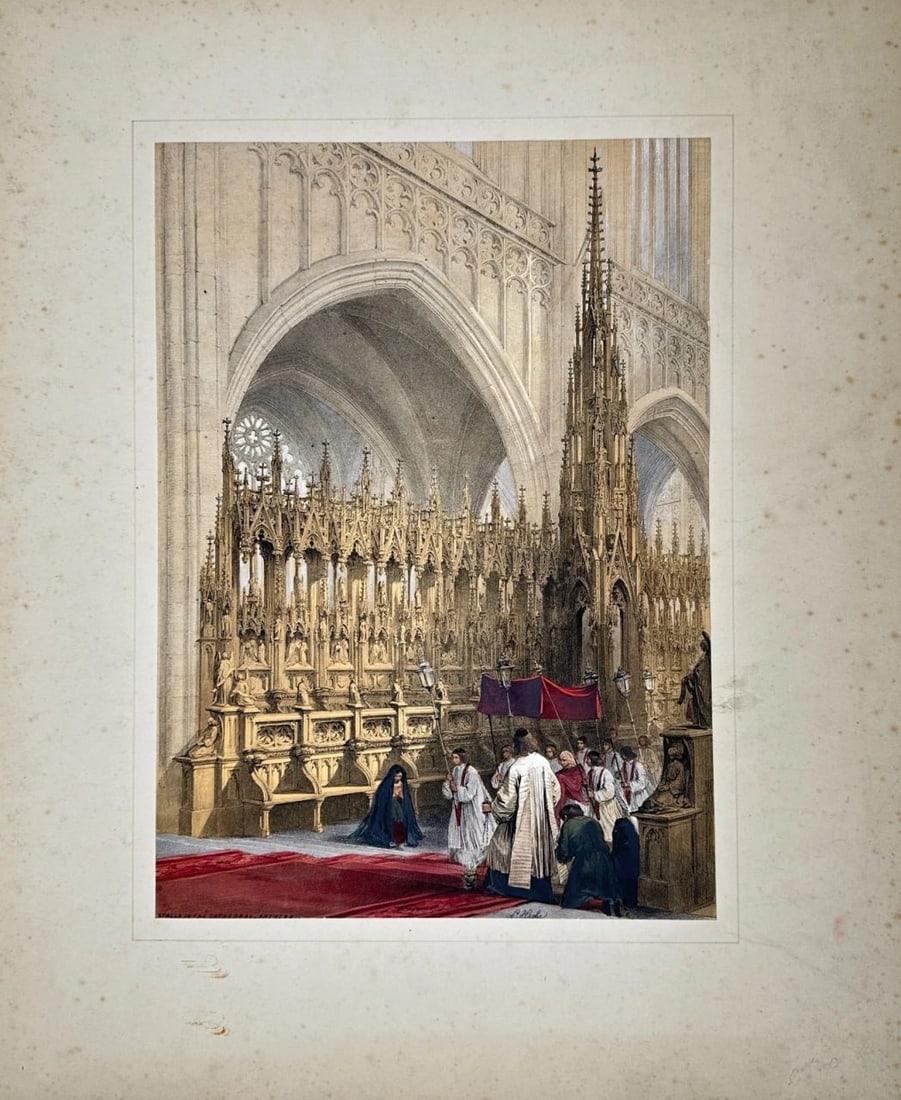 Louis Haghe (1806–1885) – Gothic Choir Procession – Hand-Coloured Lithograph (1 of 3)