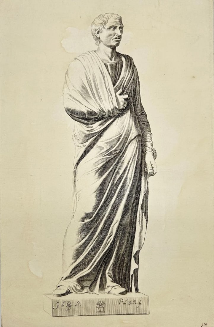 Joost de Pape – Statue of a Roman Orator – Copperplate Engraving (Late 17th Century) (1 of 3)