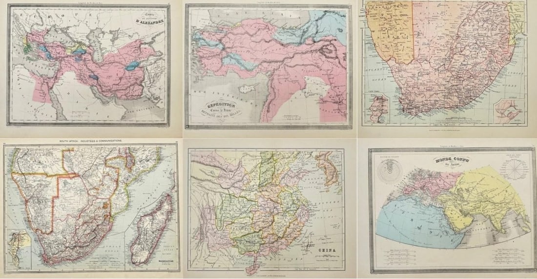 Felix Delamarche, John Bartholomew, George Philip – Set of 6 Antique Maps – Engraving (1 of 7)