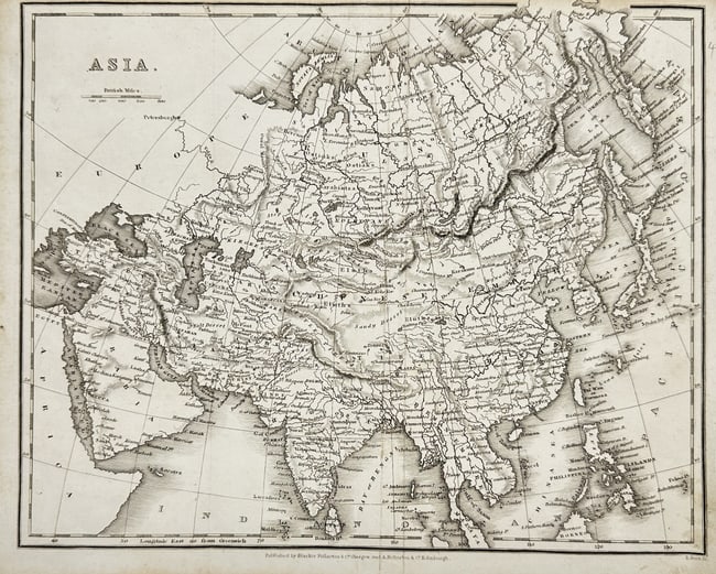 Blackie & Fullarton – Antique Map – Asia – circa 1830s: This finely engraved map titled "Asia" was published by Blackie Fullarton & Co., active in Glasgow and Edinburgh during the early 19th century. It presents a detailed view of the Asian continent as un