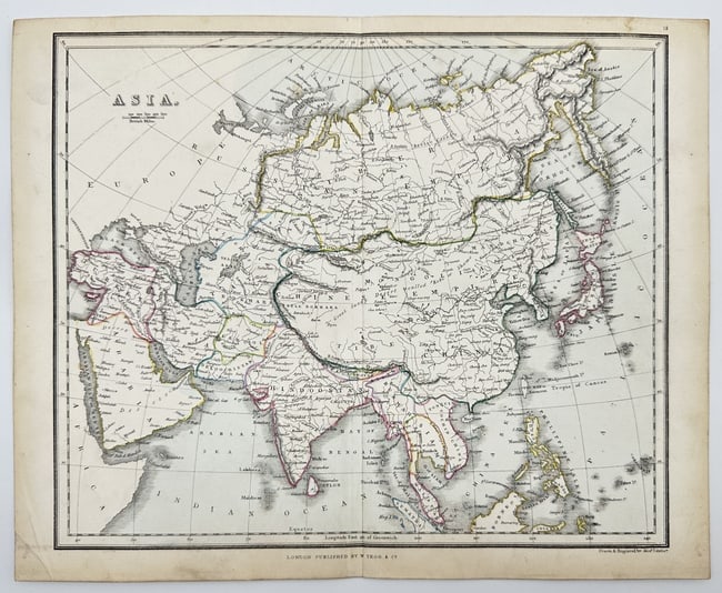 W. Tegg & Co. – Antique Map – Asia – circa 1830s: This finely engraved map titled "Asia" was published by W. Tegg & Co. in London in the 1830s and drawn and engraved by Abel Kinnersley. It provides a comprehensive view of the Asian continent during t