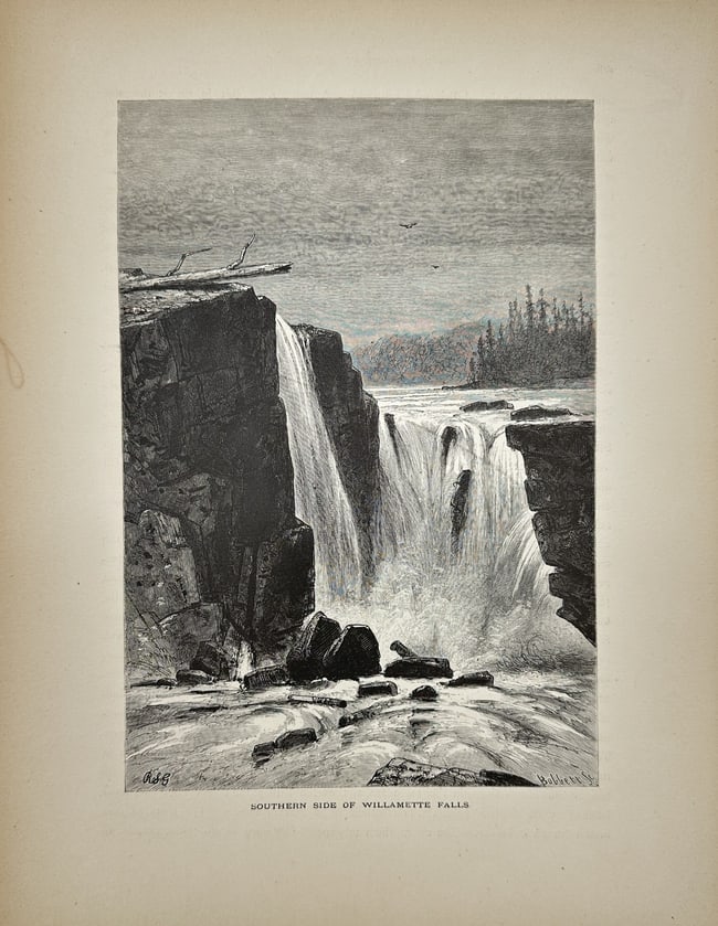Wiliam Cullen Bryant - Antique Print - Southern side of Willamette Falls (1 of 2)