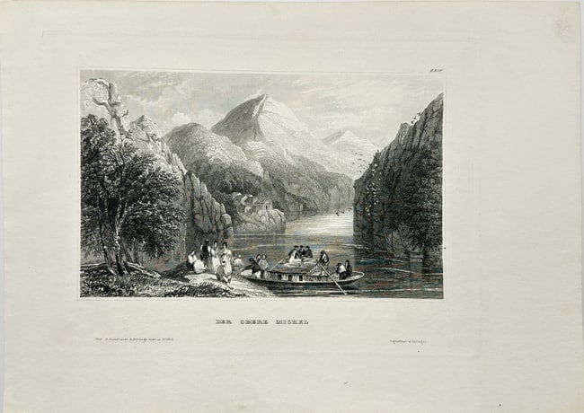 Joseph Mayer - Old print - View of Obermuhl - Danube River - Austria – 1860: This lovely steel engraving is from Friedrich Hofmann and Joseph Meyer’s *Meyer's Universum*. The work was published by Joseph Meyer in Gotha between 1833 and 1861. Joseph Meyer (1796–1856) was a 
