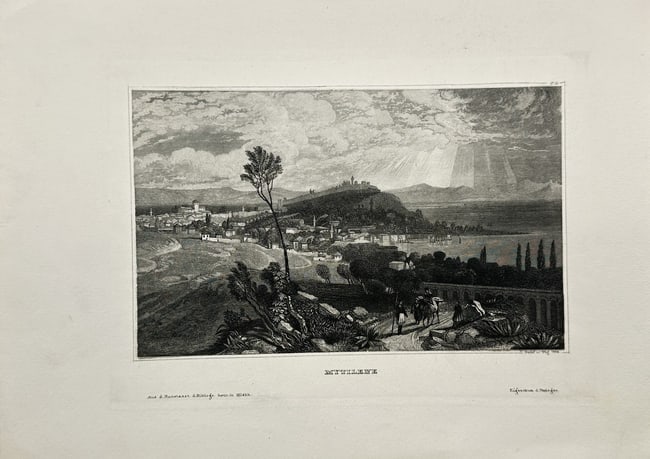 Joseph Mayer - Old print - View of Mytilene - Greece - 1850 - Island of Lesbos (1 of 2)