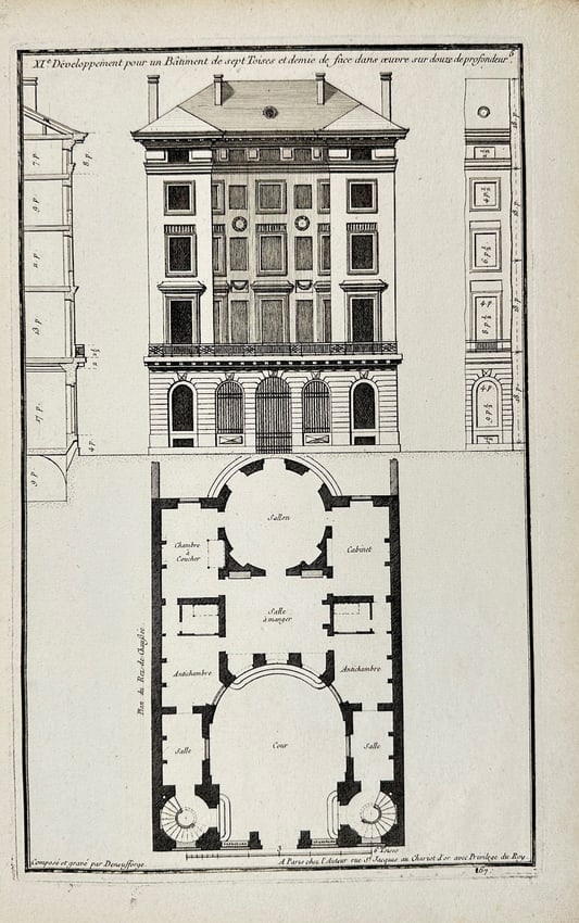 Jean-Francois de Neufforge - Antique Architectural Print - Development for a Building of seven Toise (1 of 2)