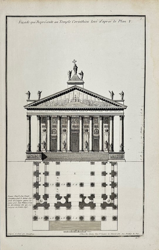 Jean-Francois de Neufforge - Antique Architectural Print - Facade of the Corinthian temple - France (1 of 2)