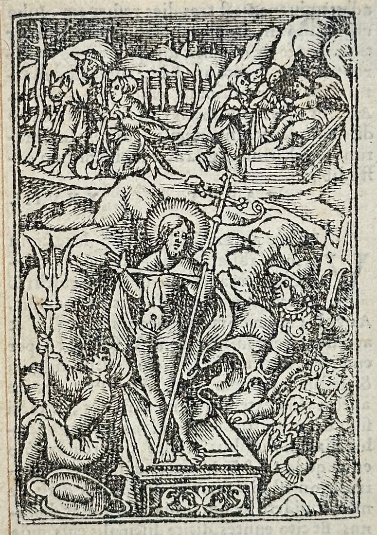 Unknown Artist – Saint Michael Slaying the Dragon – Mounted 16th-Century Woodcut (1 of 2)