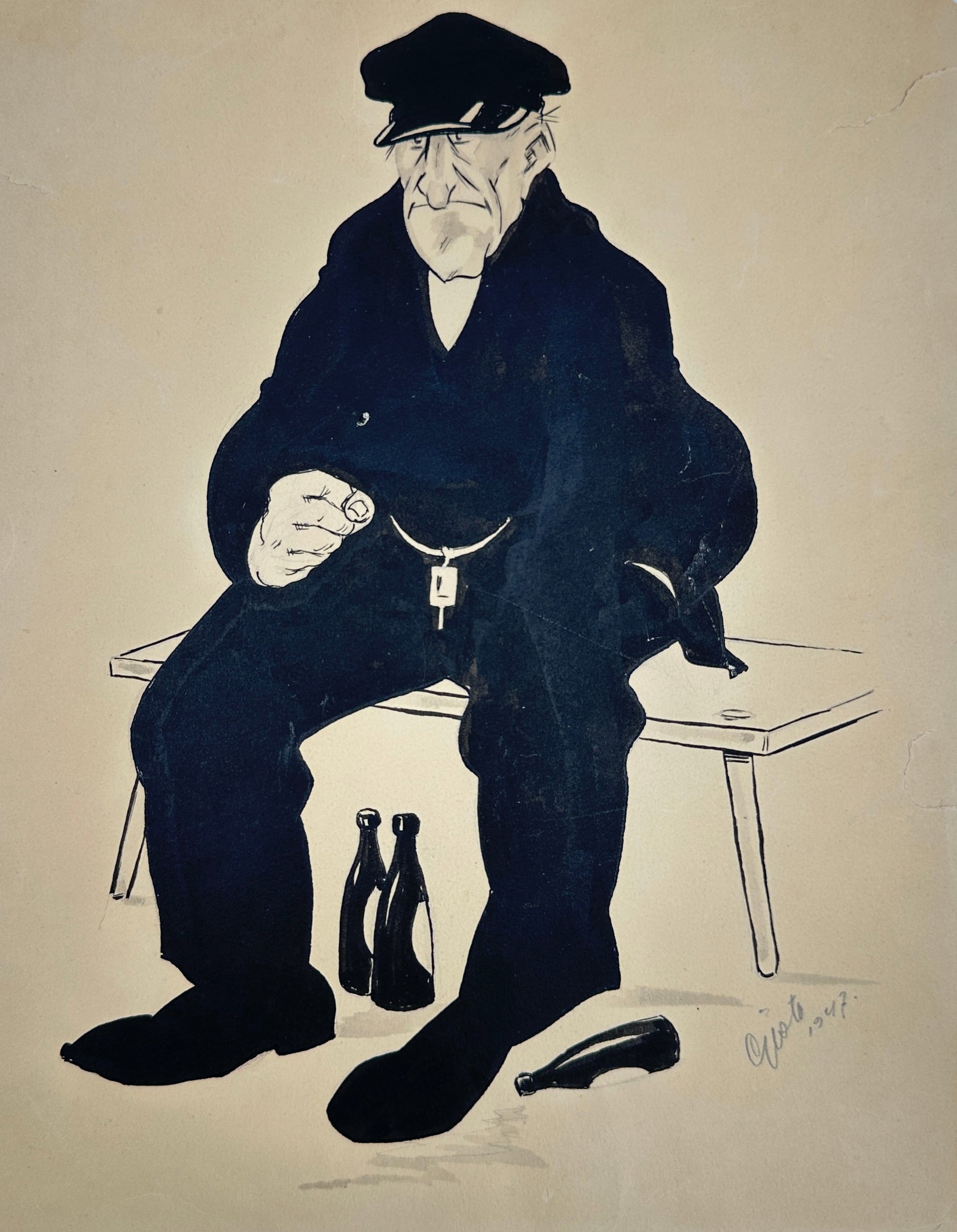 Unknown Artist – Drunkard – Ink Drawing, Sweden (1947) (1 of 2)
