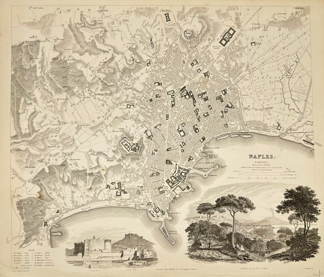 William Barnard Clarke – Map of Naples (Napoli) – Steel Engraving from SDUK Atlas (1 of 3)