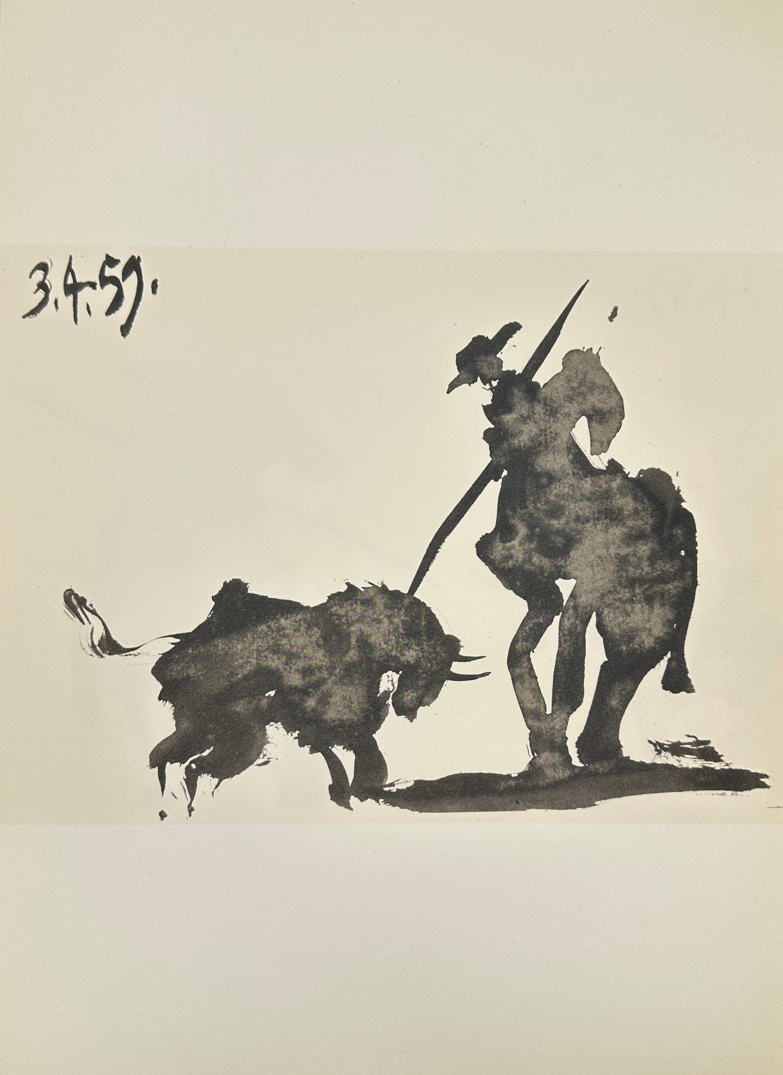 Pablo Picasso (1881–1973) – Picador and Bull, 3.4.59 – Ink Lithograph from Toros y Toreros (1 of 3)