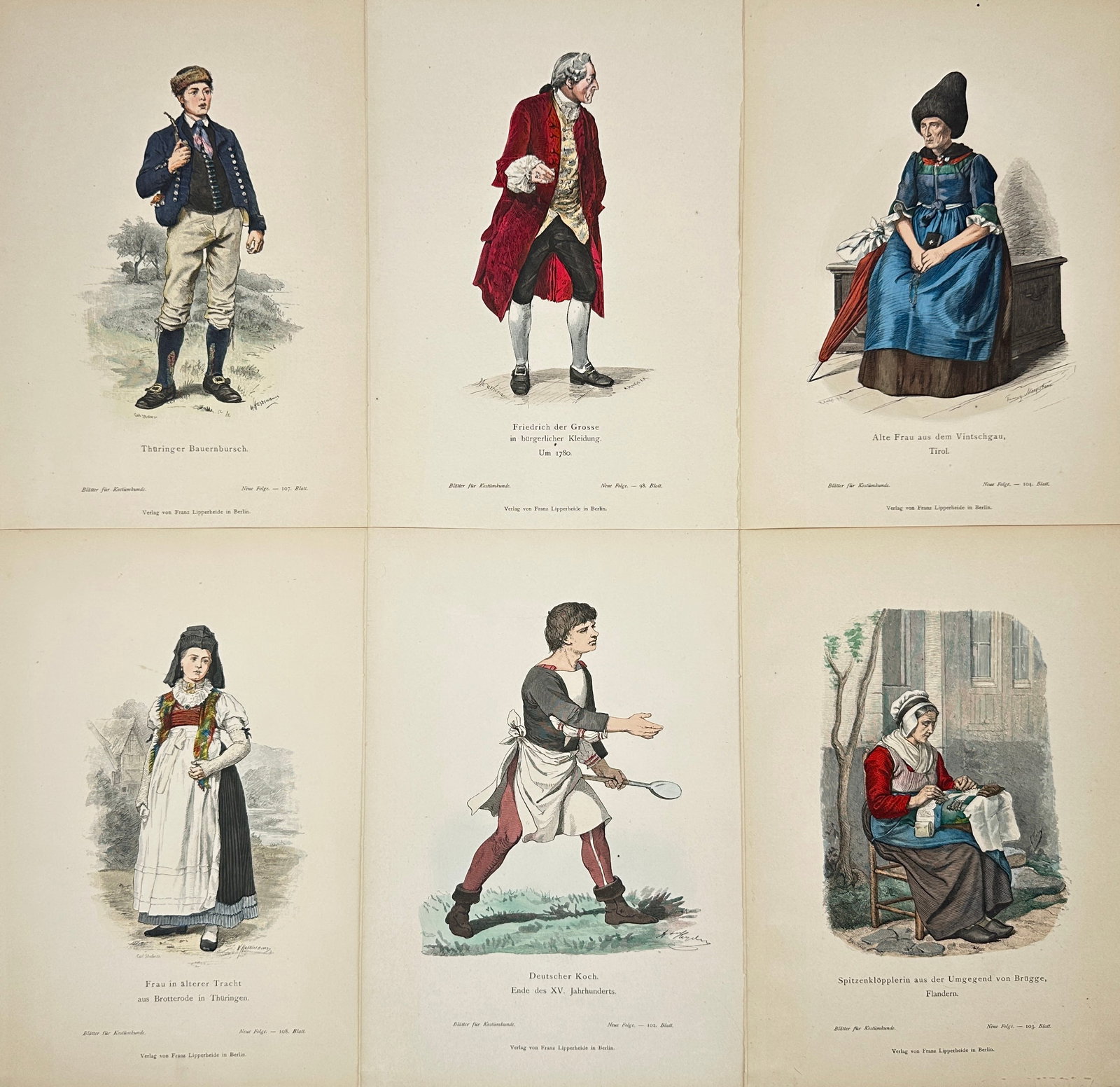 Franz Lipperheide – Set of 6 Costume Prints – Traditional European Folk Dress – (1 of 3)
