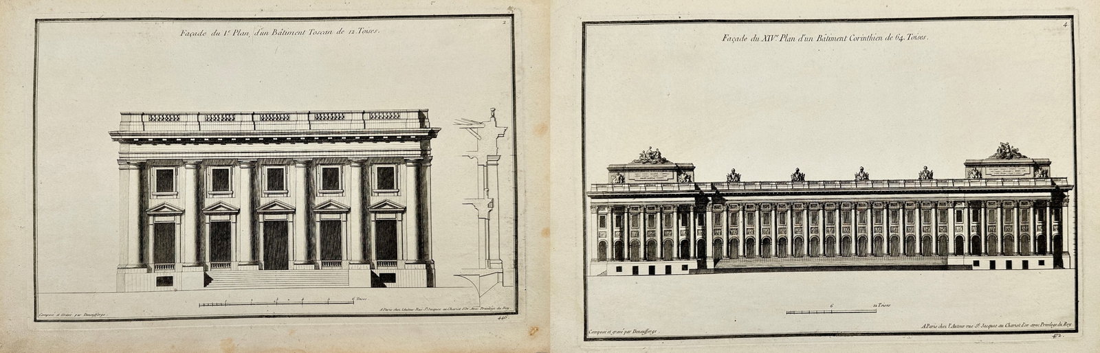 Jean-François de Neufforge – Set of 2 Architectural Prints – Façade of a Tuscan Building & (1 of 3)
