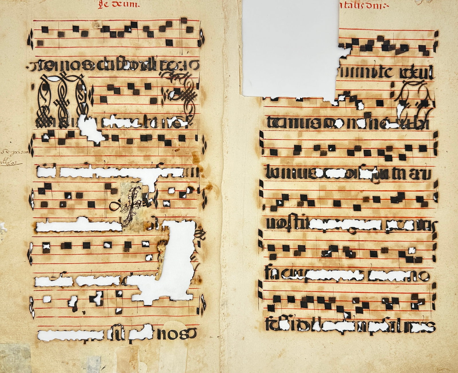 Set of 2 Medieval Antiphonal Manuscript Fragments – Te Deum – Manuscript on Vellum (1 of 3)