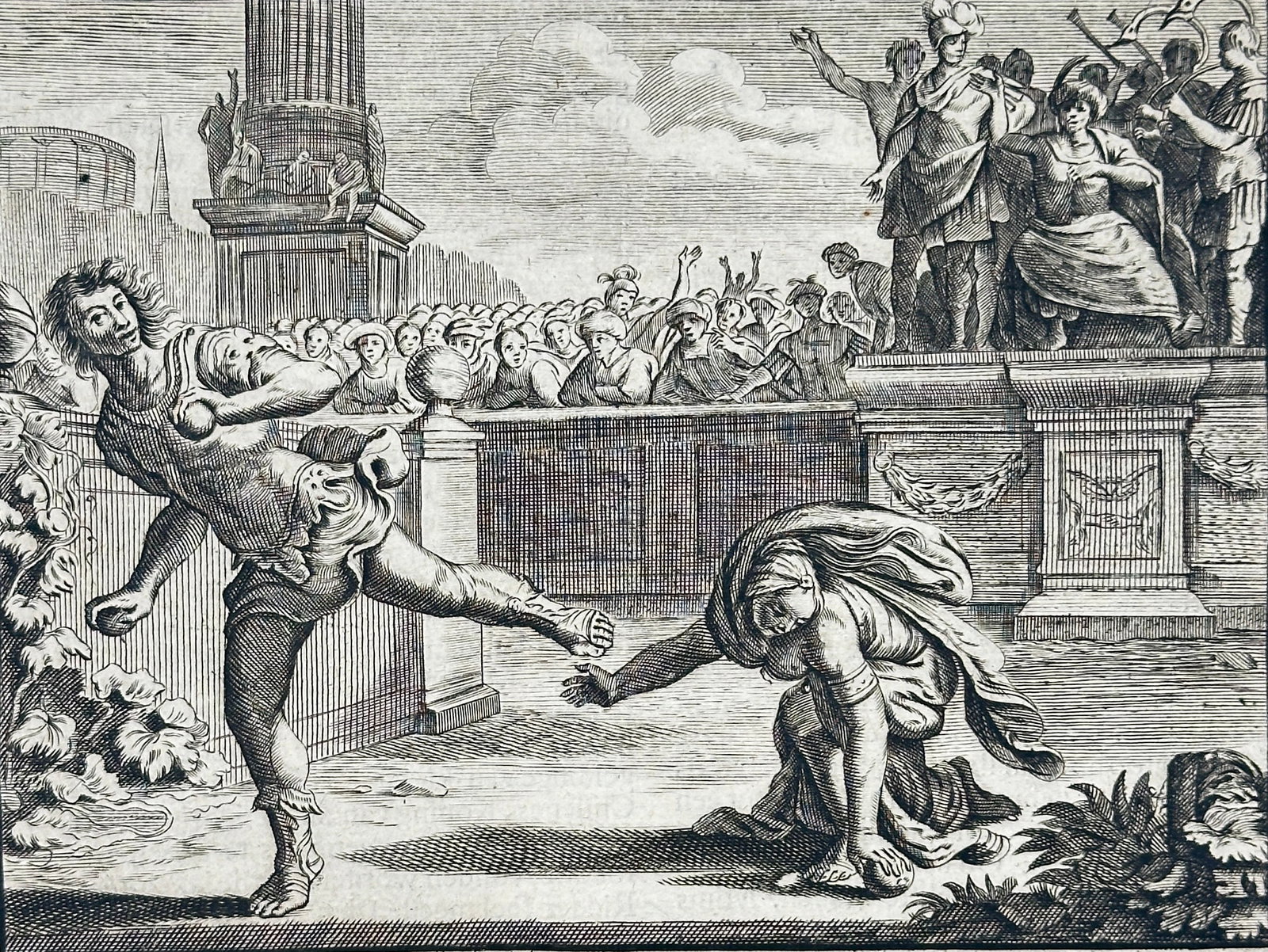 Jacob Cats (1577–1660) – Emblematic Print – Atalanta and Hippomenes – Engraving (ca. 1640): This emblematic print illustrates the classical myth of Atalanta and Hippomenes, adapted within the emblem book tradition of the Dutch poet Jacob Cats. In the scene, the swift-footed maiden Atalanta i