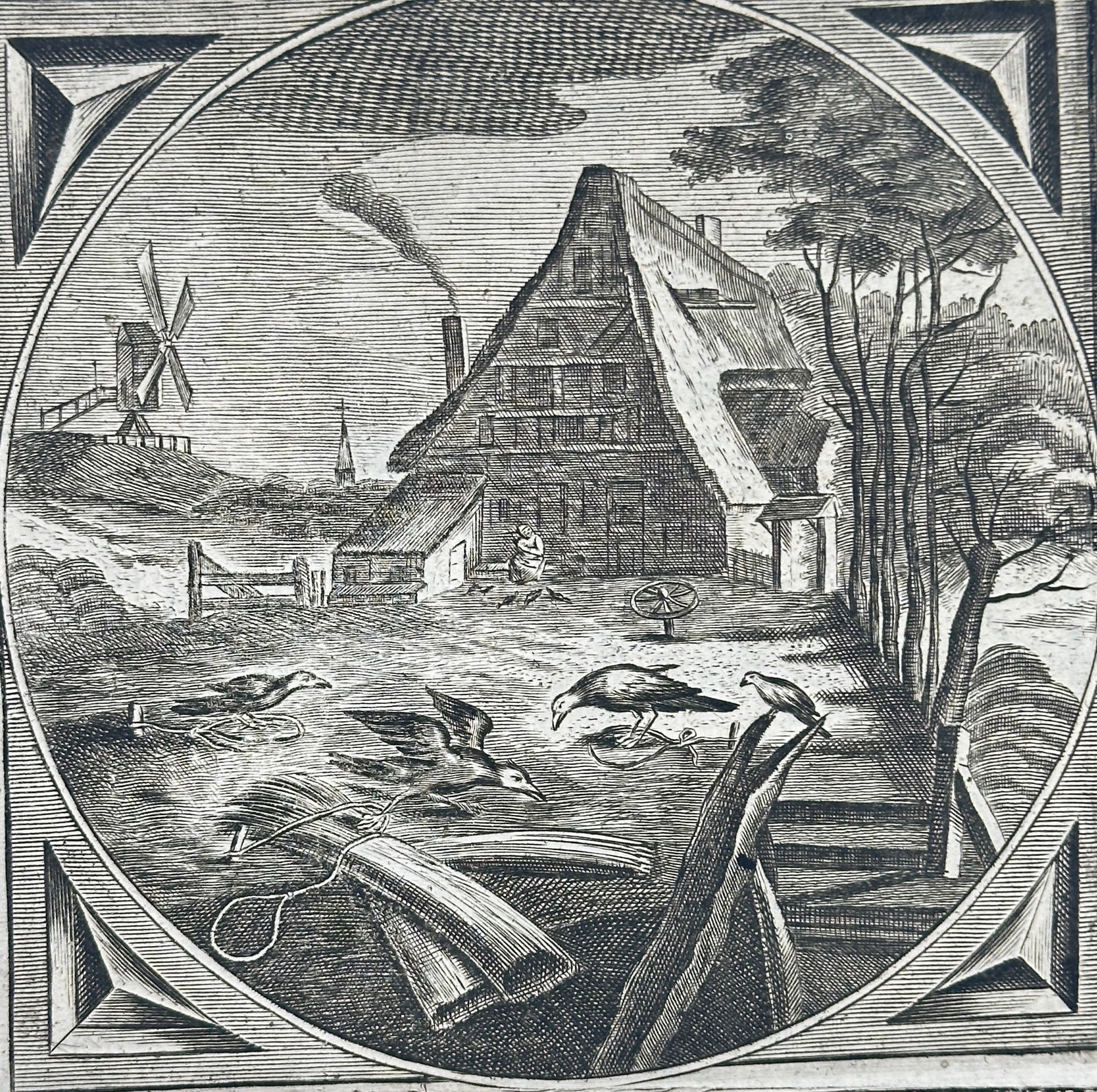 Jacob Cats (1577–1660) – Libeat, Quod Est Necessse – Dutch Moral Allegory (ca. 1700): This emblematic engraving titled Libeat, Quod Est Necessse (Let it please, what is necessary) comes from the celebrated emblem book tradition of Jacob Cats. The central image shows birds ensnared in a