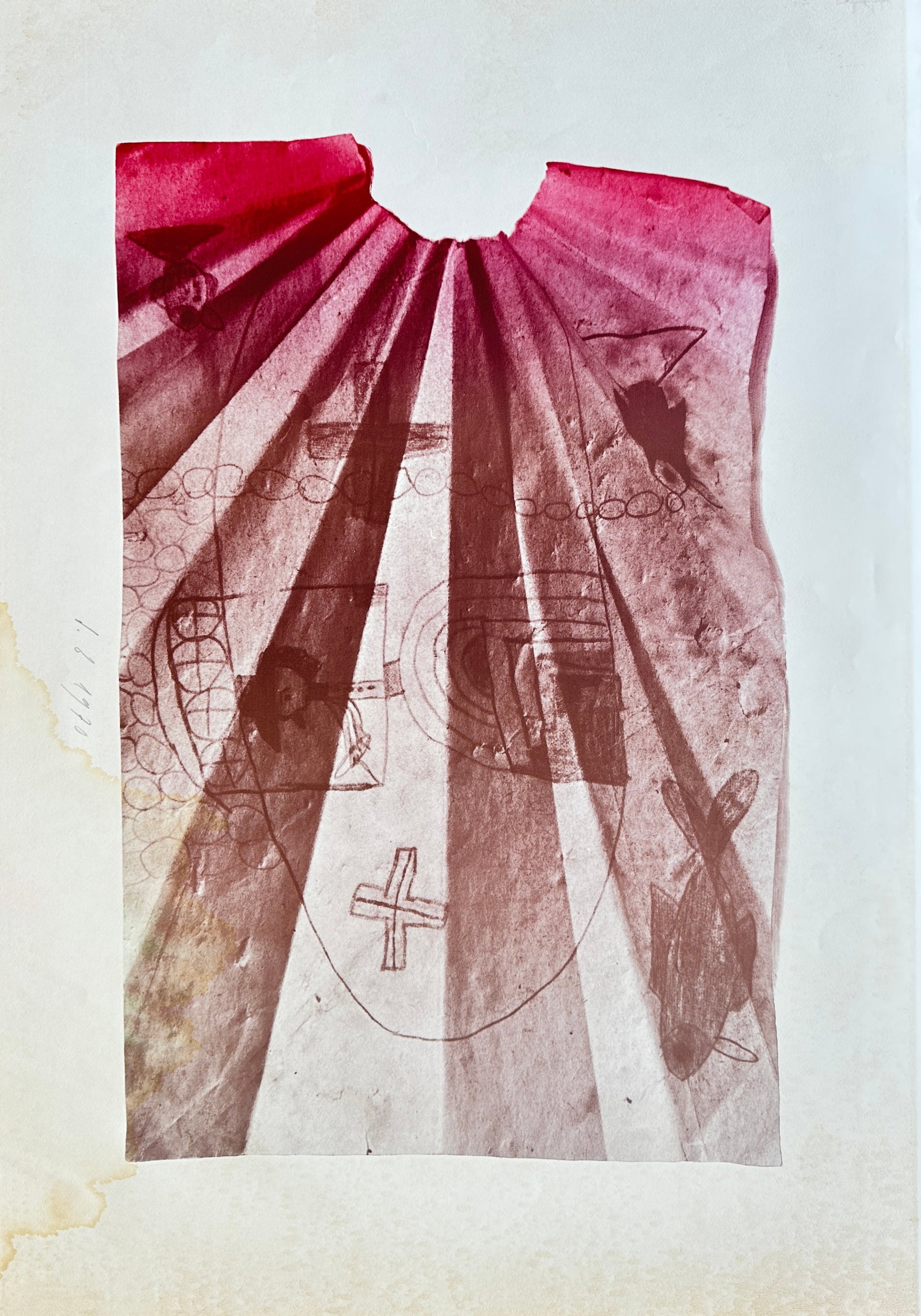 Unknown Artist – Abstract Symbolic Composition – Mixed Media Print with Hand-Colored Elements (1 of 3)