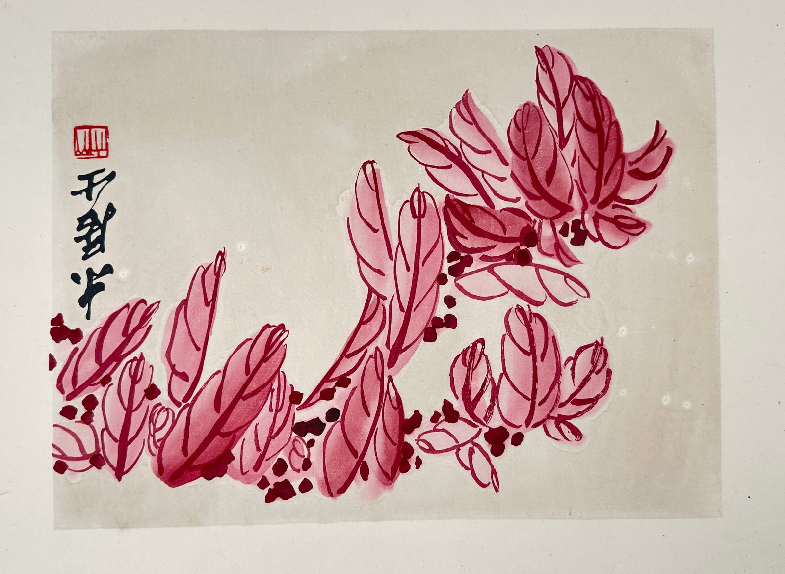 Qi Baishi – Print – Rong Baozhai – Woodblock Prints (1953): This Print published by Rong Baozhai in 1953, features works inspired by the renowned Chinese artist Qi Baishi. The print showcase traditional themes such as flowers, birds, landscapes, and calligraph