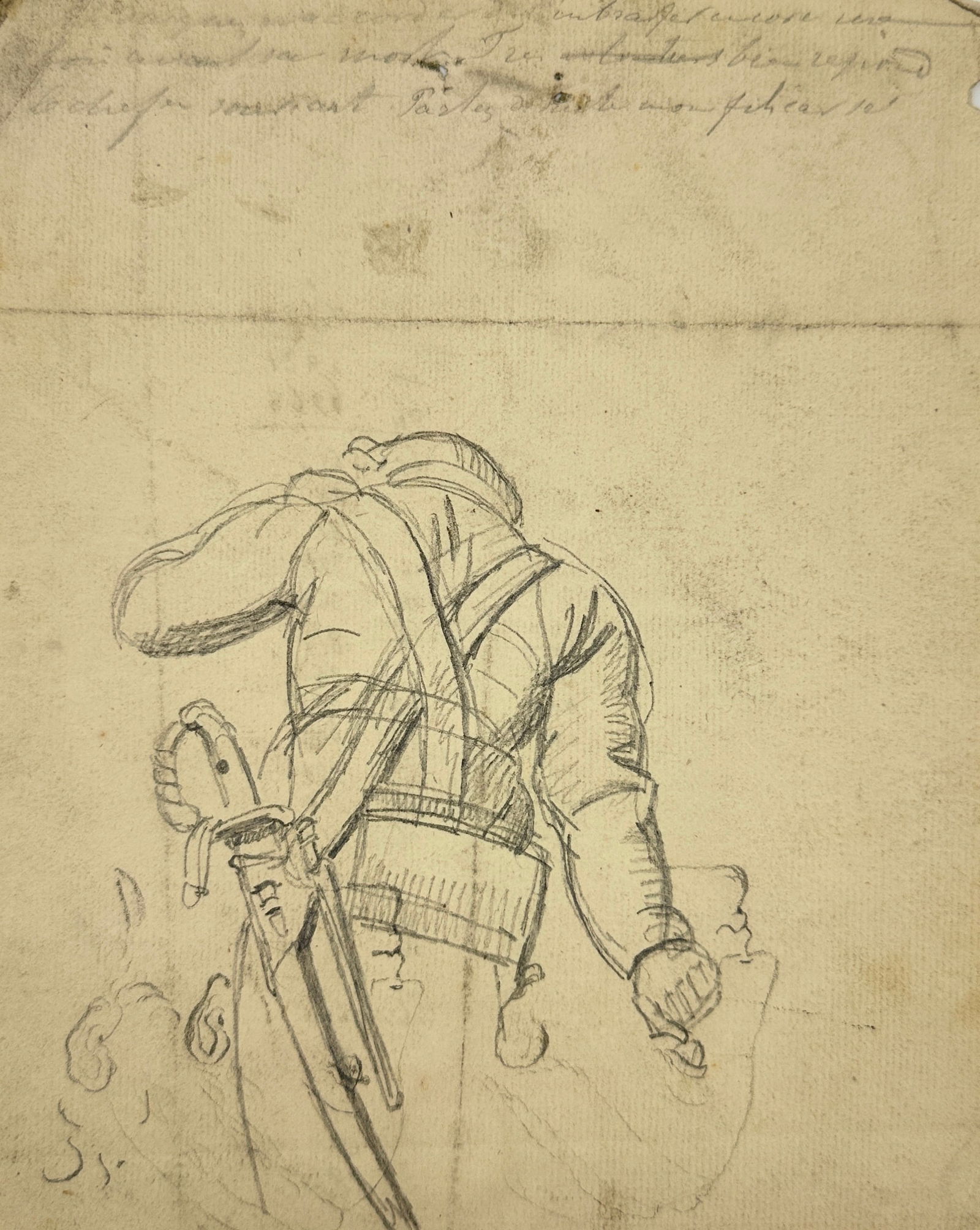 Unknown Artist – Sketch of a Figure with a Sword – Pencil Drawing (Undated) (1 of 3)
