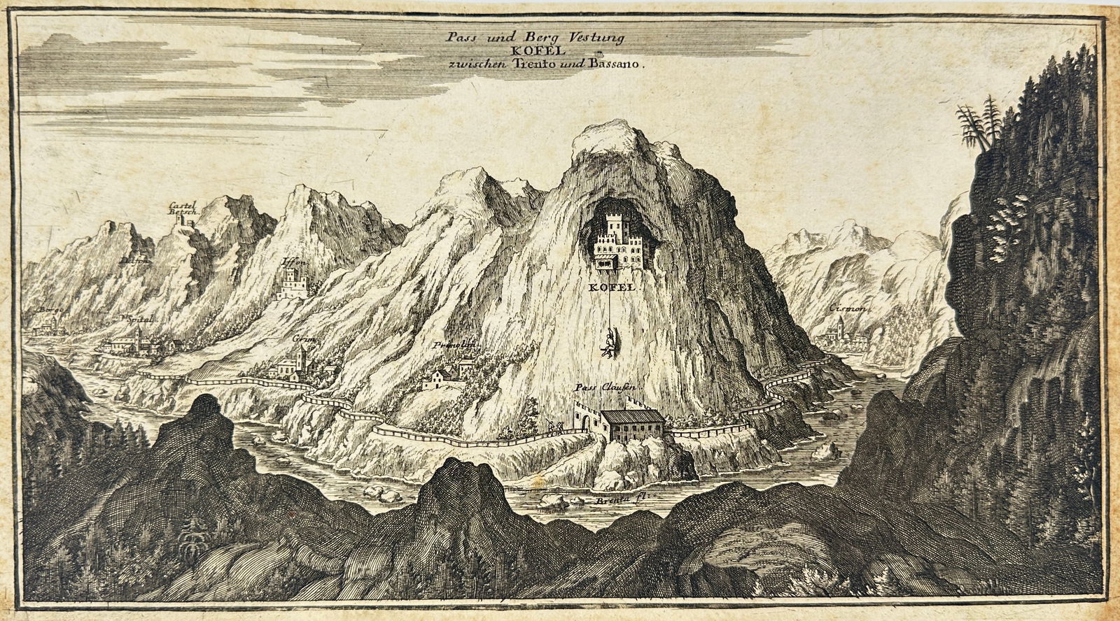 Gabriel Bodenehr – Pass und Berg Vestung Kofel zwischen Trento und Bassano – Copper Engraving (1 of 3)