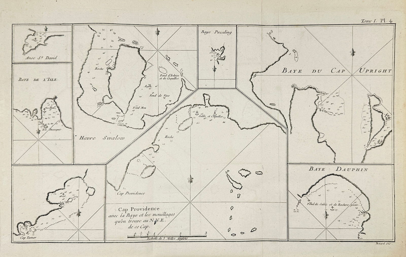 Benard Dir – Nautical Map of Various Bays and Capes – Engraved Map (18th Century) (1 of 3)
