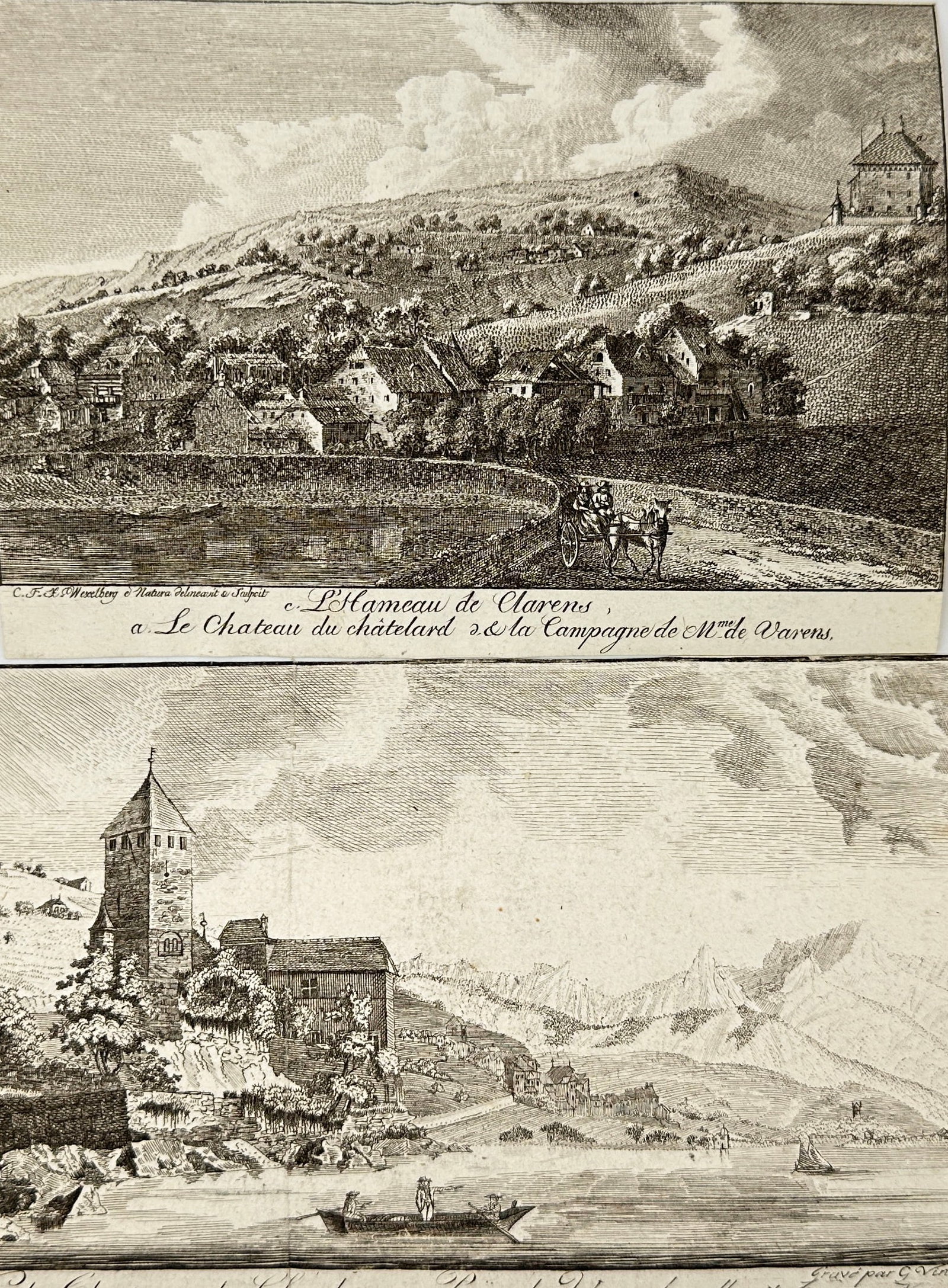Carl Wexelberg – Set of 2 Swiss Castle Views – Château de Clarens & Château de Gruyères (1 of 3)