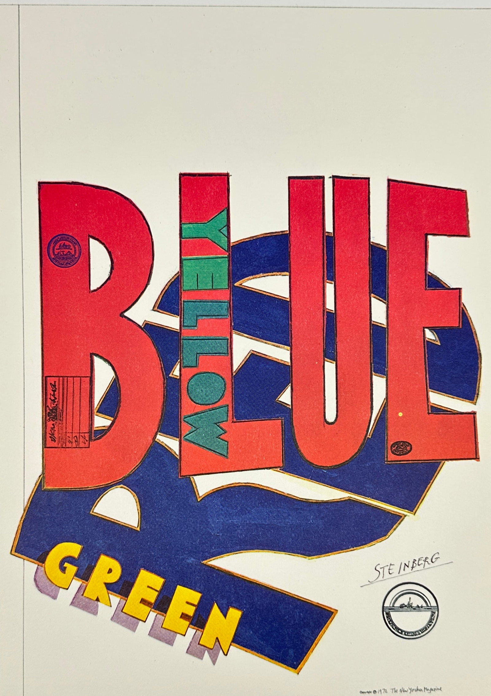 Saul Steinberg – Blue/Yellow/Green – Offset Lithograph (1977) (1 of 3)