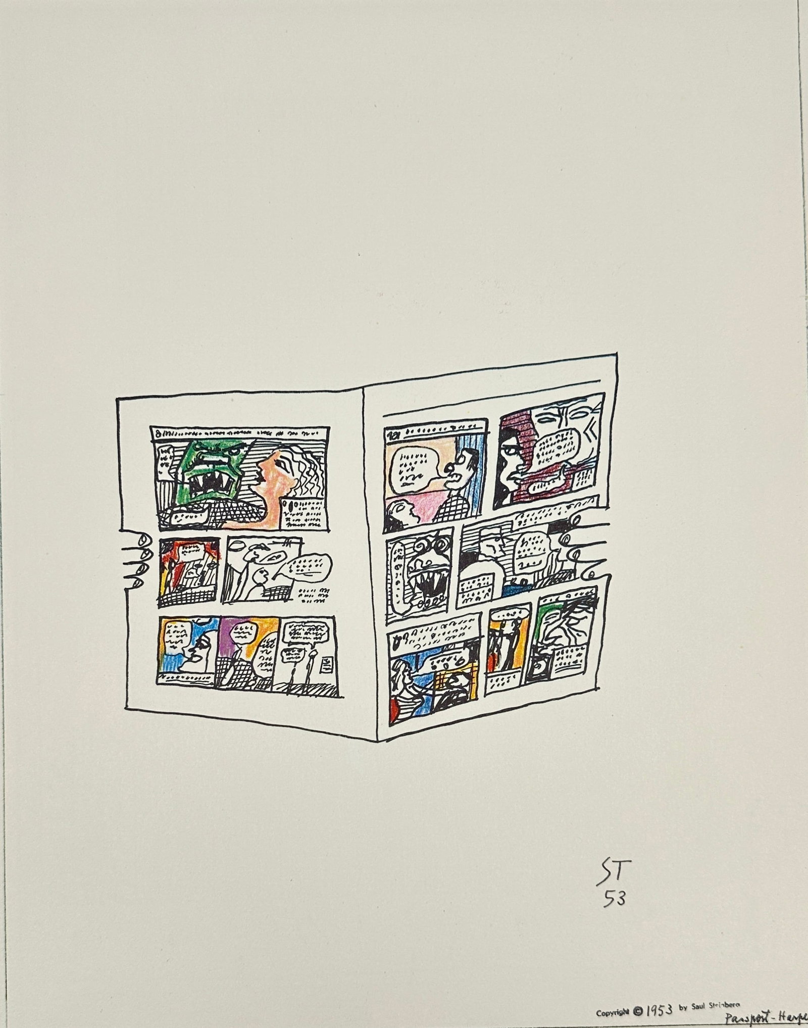 Saul Steinberg – Hands Holding Comic Strip – Offset Lithograph (1953) (1 of 3)