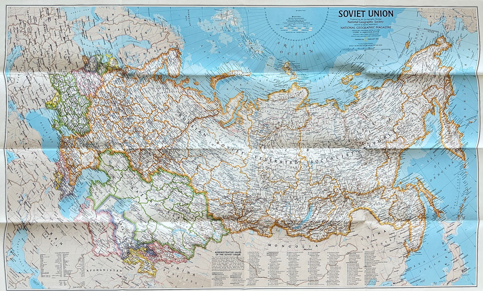 National Geographic Society – Map of the Soviet Union – Printed Map (1976) (1 of 3)