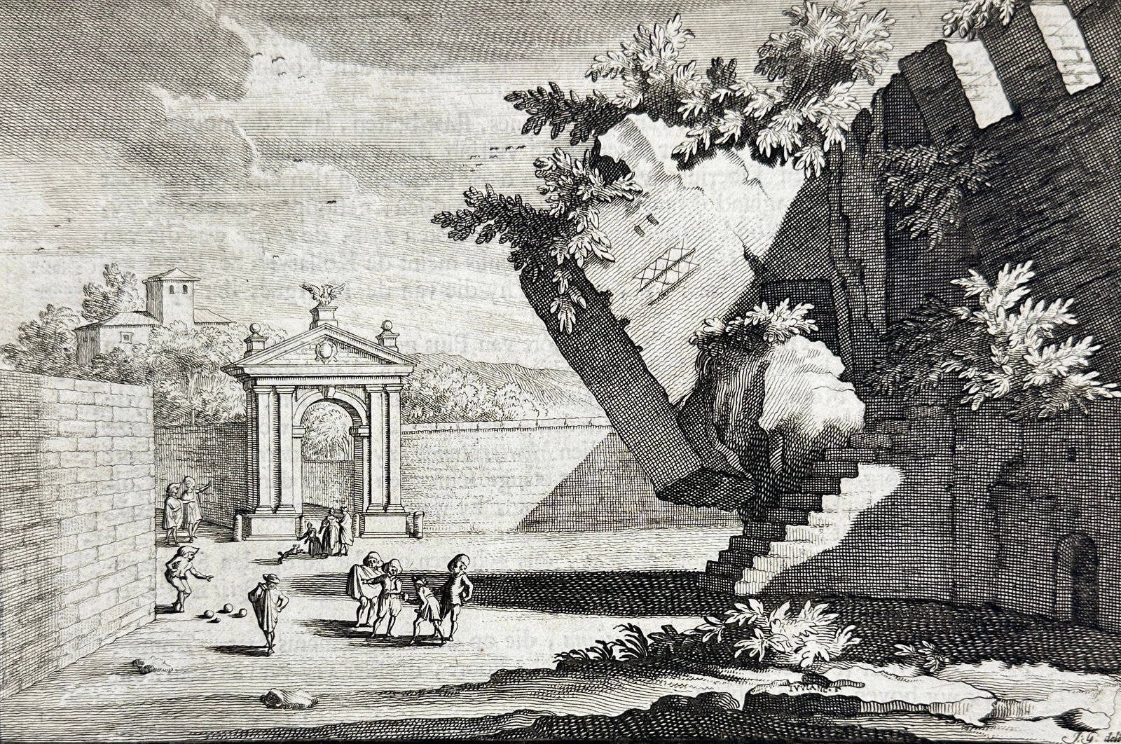 Jan Goeree (1670–1731) – View of the Aurelian Walls and Gate near the Tiber – Engraving (1704) (1 of 3)