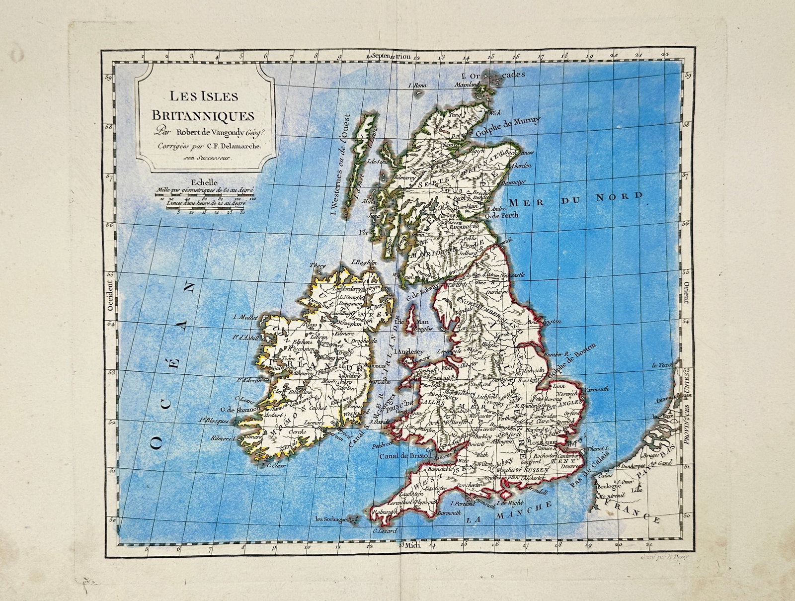 Robert de Vaugondy  – Map of the British Isles / Les Isles Britanniques – Hand-Coloured (1 of 3)
