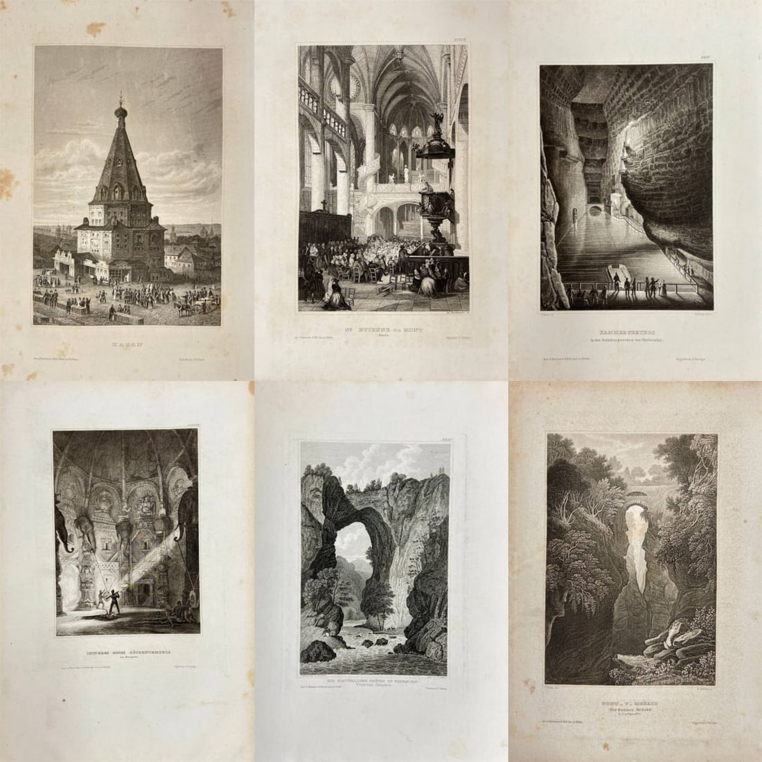 Karl Reiss & Carl Joseph Meyer – Set of 6 Engravings – Benares, Paris, Pont-Y-Monach (1 of 7)