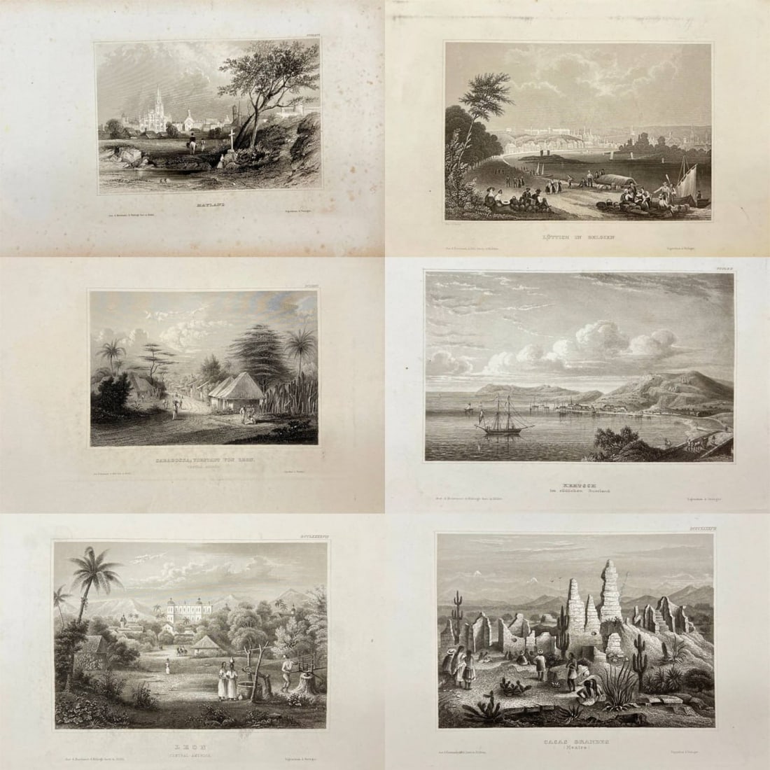 Karl Reiss – Set of 6 Engravings – Nicaragua, Belgium, Mexico, Russia, Mayland (1 of 7)