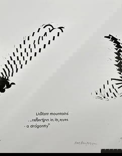 Owe Gustafson – Dragonfly (Slända) – Original Linocut – Sweden: This original linocut by Owe Gustafson, titled "Slända" (Dragonfly), presents a bold and stylized depiction of a dragonfly, reflecting Gustafson’s distinctive graphic style. Owe Gustafson is a reno
