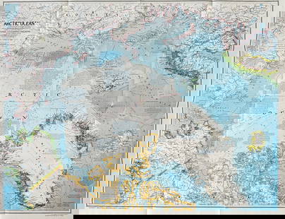 National Geographic Society – Map of the Arctic Ocean – Offset Lithograph (1983): This detailed offset lithographic map of the Arctic Ocean was published in 1983 by the National Geographic Society as a supplement to The National Geographic Magazine. It offers a comprehensive depict