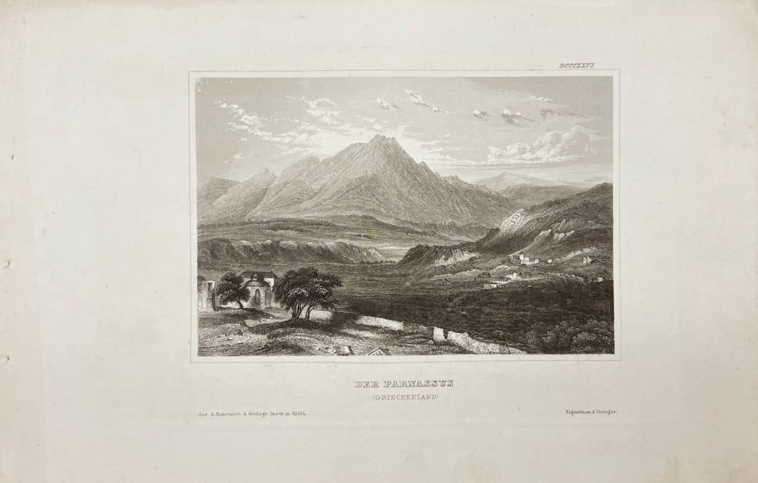 Karl Reiss (19th Century) – View of Parnassus, Greece – Lithograph (c.1850) (1 of 2)