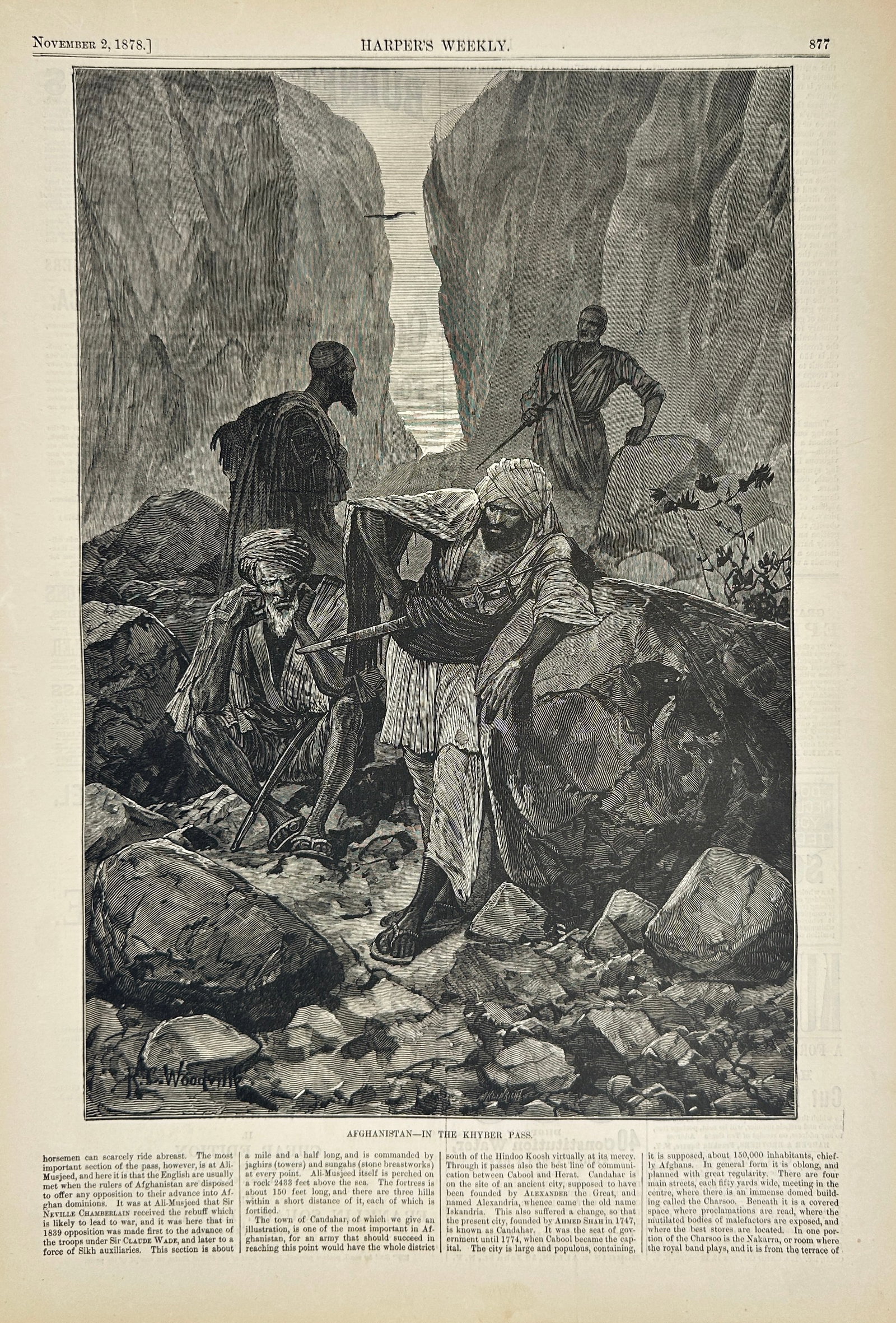 Harper’s Weekly – Afghanistan — In the Khyber Pass – Wood Engraving – 1878.: The most important section of the pass, however, is at Ali-Musjeed, and here it is that the English are disputed most when the rulers of Afghanistan are usually to offer any opposition to their advanc