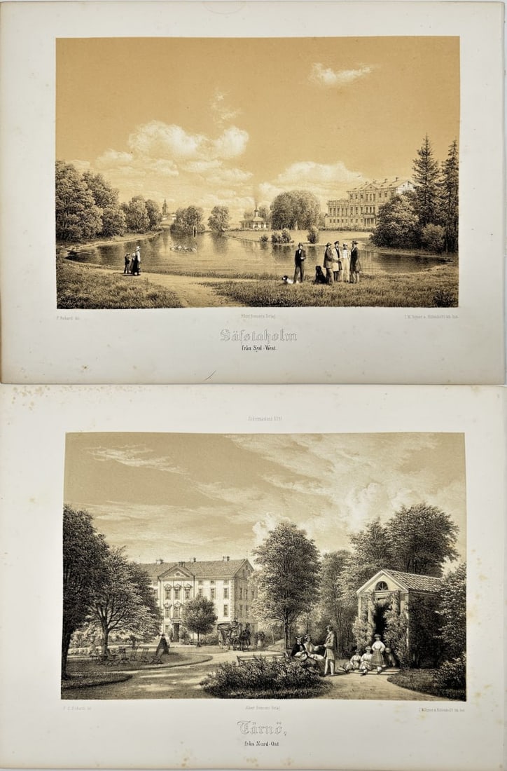 Ferdinand Richardt – Set of 2 Antique Prints – Säfstaholms Slott in Vingåker and View (1 of 3)
