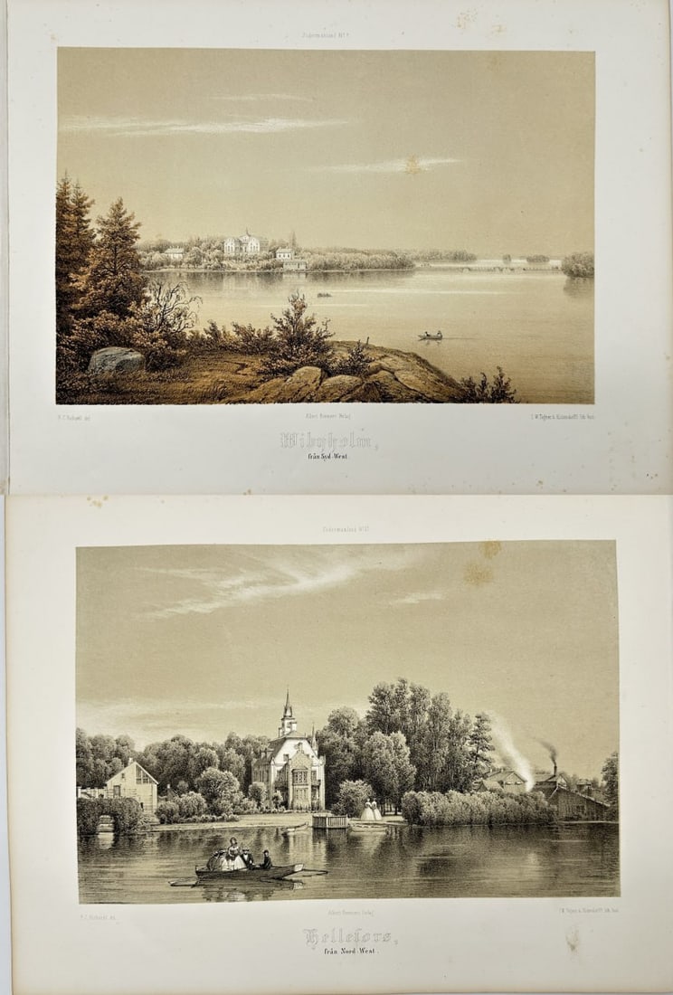 Ferdinand Richardt – Set of 2 19th Century Prints – Bellefors Västra Götaland and View (1 of 3)