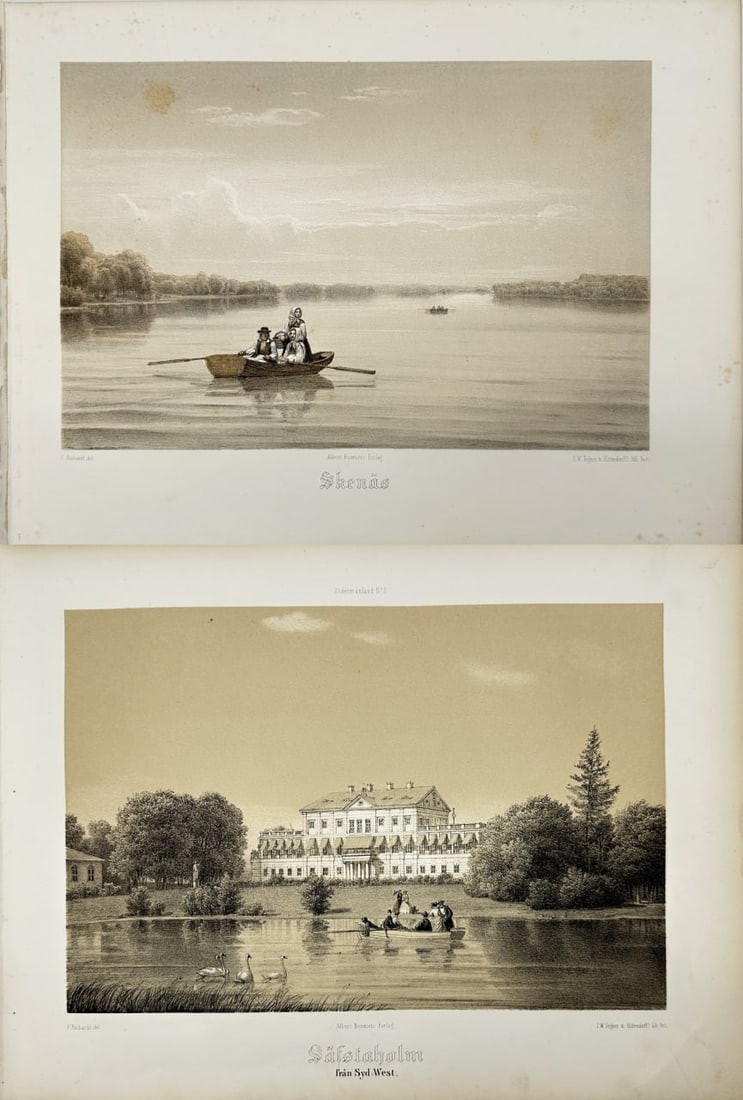 Ferdinand Richardt – Set of 2 19th Century Prints – View of Skenäs Lake and Nature (1 of 3)