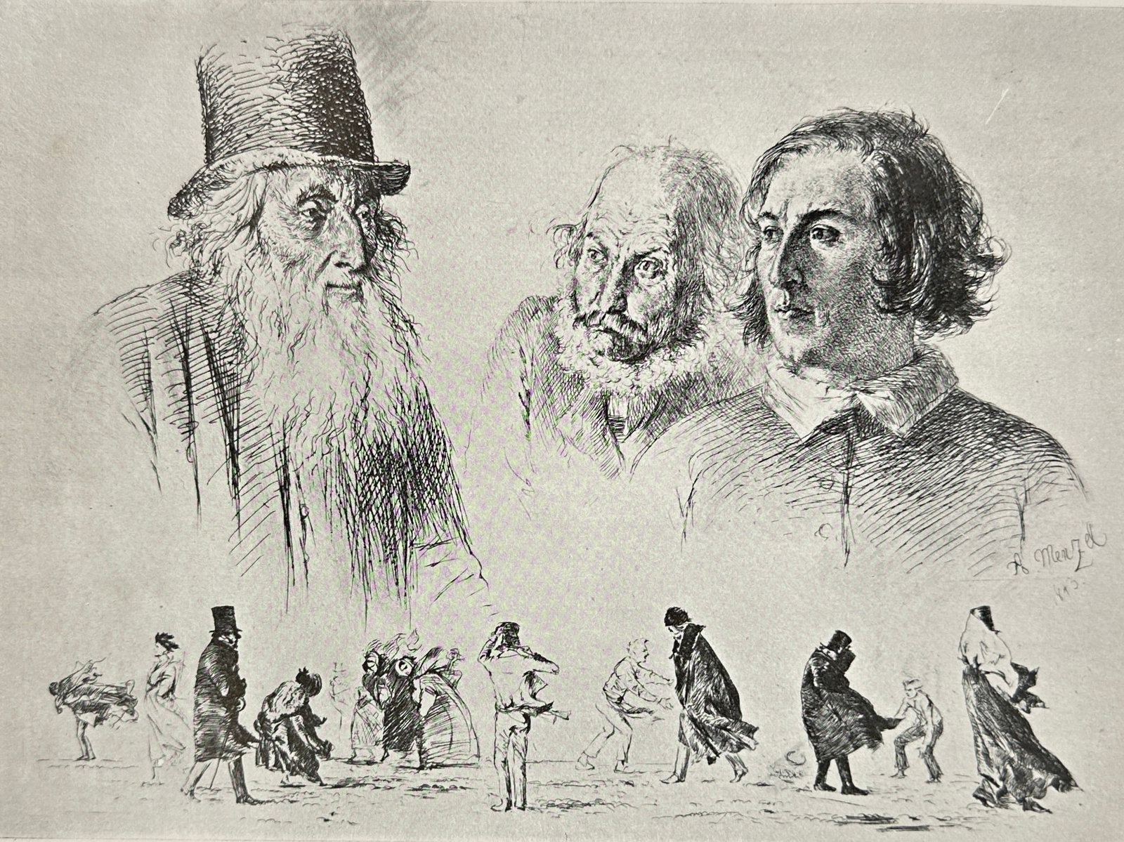 Adolph Menzel (1815–1905) – Studienblatt – Lithograph Reproduction (Mid-20th Century) (1 of 3)