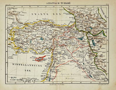 Jacob Kuyper – Map of Asia Minor, Turkey, Black Sea, Cyprus, Syria, and Israel – Lithograph: Detailed lithographic map depicting Asia Minor and surrounding regions including Turkey, the Black Sea coastline, Cyprus, Syria, and Israel. Produced by Dutch cartographer Jacob Kuyper in 1880, this m