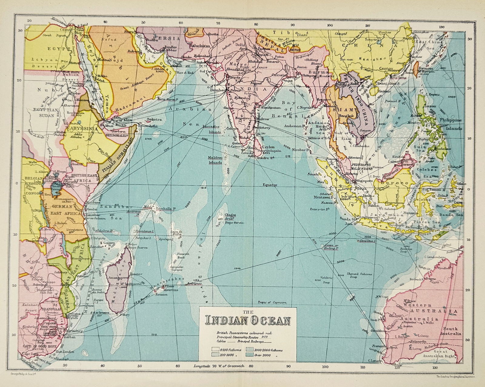 George Philip & Son – Map of the Indian Ocean – Lithograph (Late 19th Century) (1 of 3)