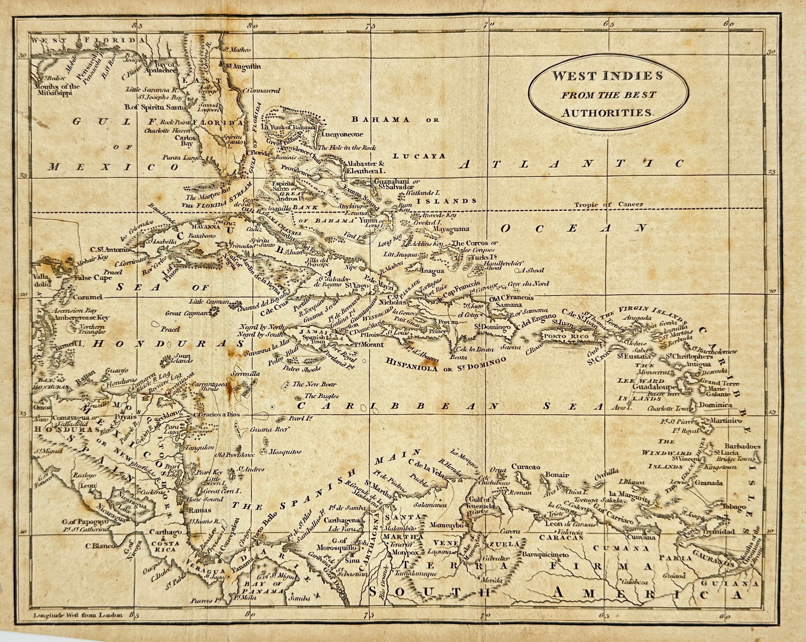 Richard Brookes – Map of the West Indies from the Best Authorities – Copperplate Engraving – (1 of 3)