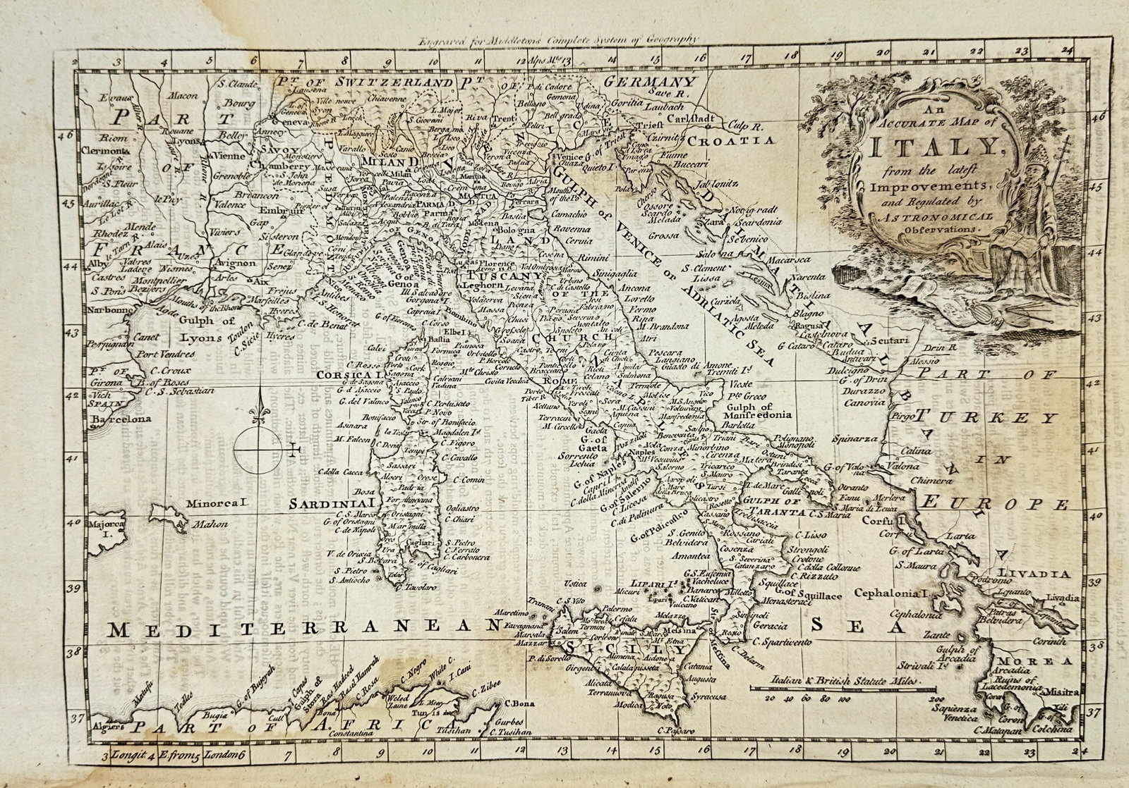 Thomas Bankes & Eman Bowen – An Accurate Map of Italy – Copperplate Engraving – 1788 (1 of 3)