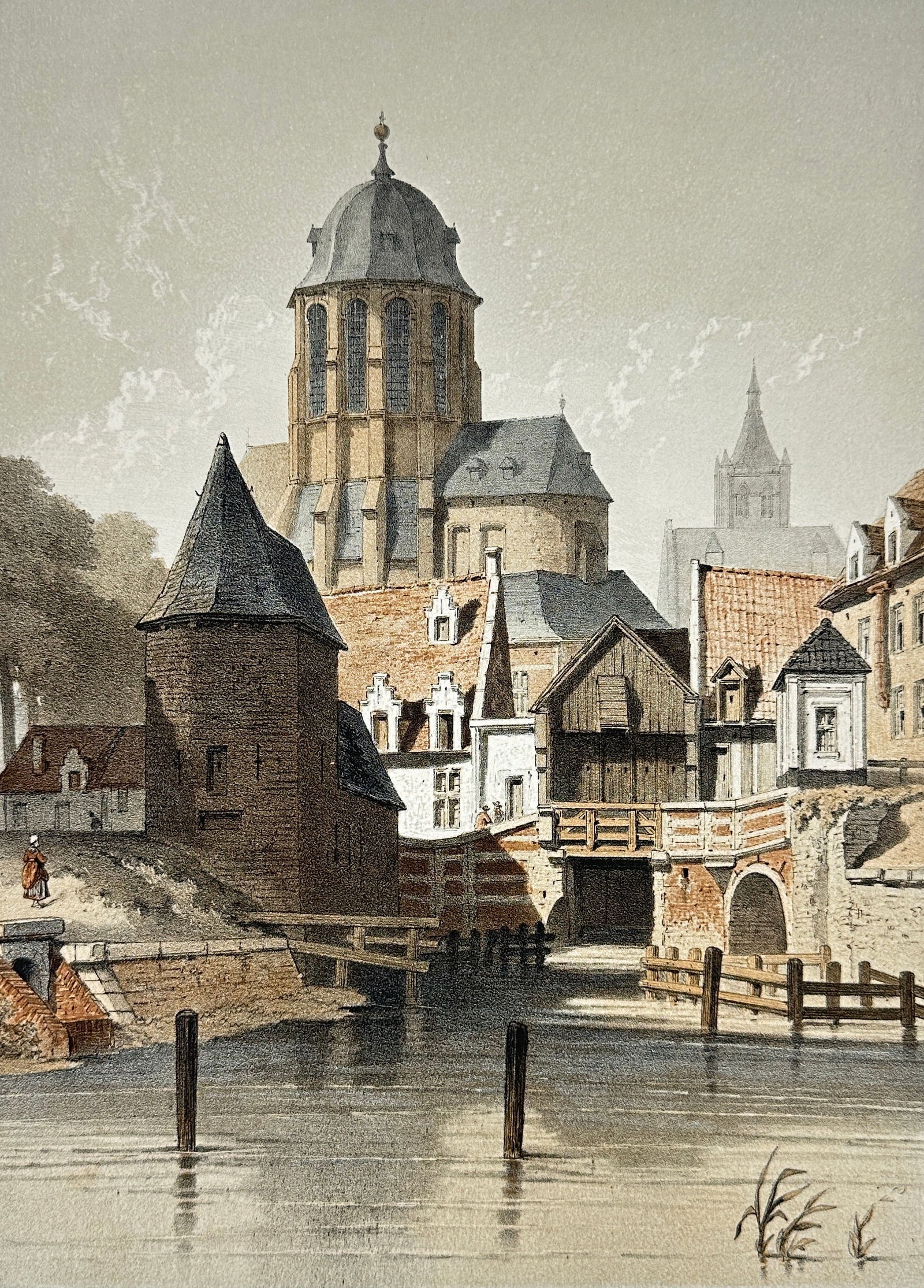 F. Stroobant – Notre Dame d’Hanwyck à Malines – Original Hand-Colored Engraving – 19th (1 of 2)