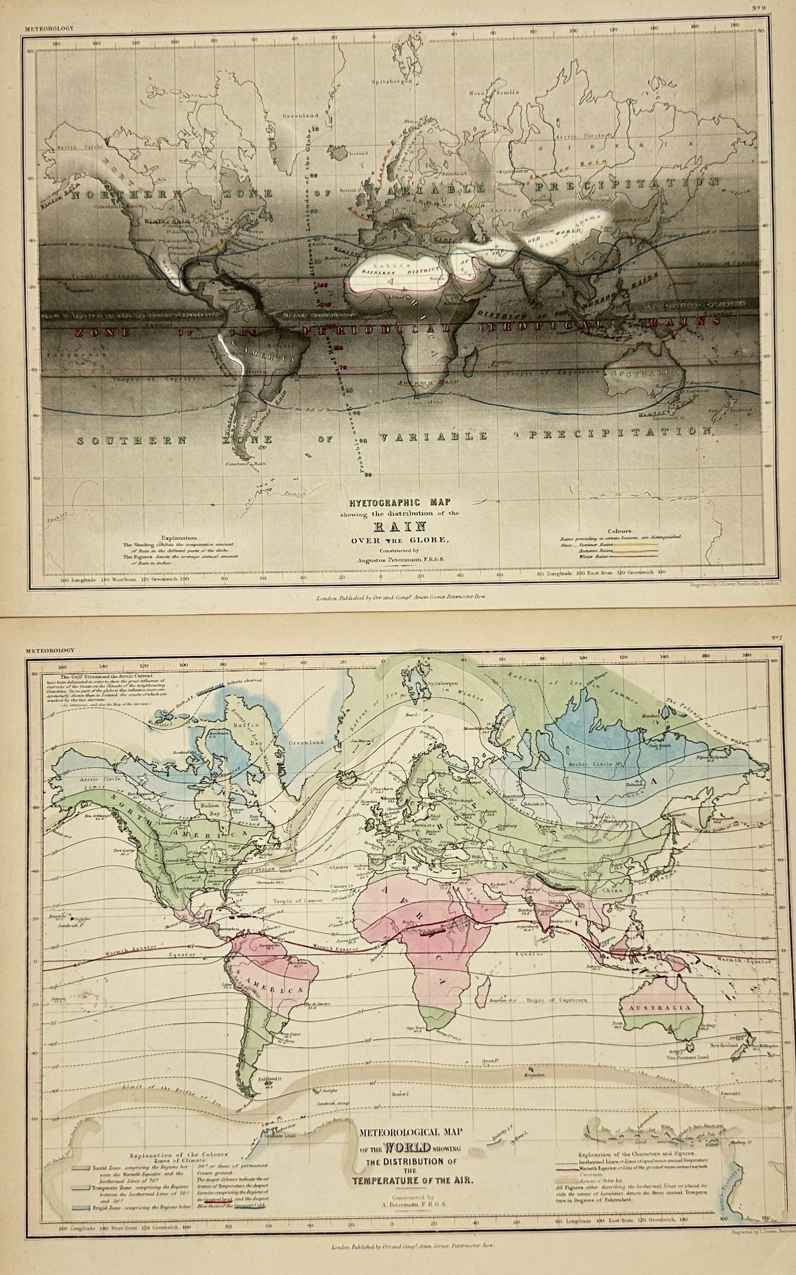 John Dower – Set of 2 Meteorological Maps – Engravings – 19th Century (1 of 3)