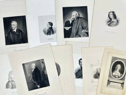 John Luffman – Vintage Set of 10 Historical Engraved Portraits – 19th Century: A set of 10 detailed engraved portraits by John Luffman, featuring prominent historical figures from the 17th to 19th centuries. Each engraving showcases fine craftsmanship and historical significance